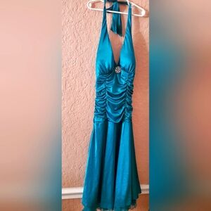 Ruby Roxy Junior size Medium glittery Metallic halter dress with brooch Like New